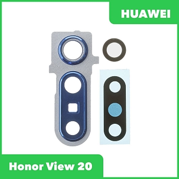 Стекло задней камеры для Huawei Honor View 20 (PCT-L29) (в рамке) (синий)