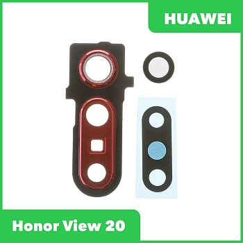 Стекло задней камеры для Huawei Honor View 20 (PCT-L29) (в рамке) (красный)